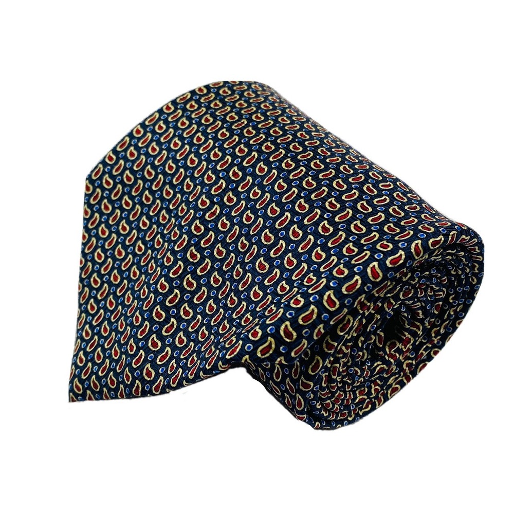 Polo Ralph Lauren Blue Red Paisley Pure Silk Mens Tie 3.75 Inch Width Mint